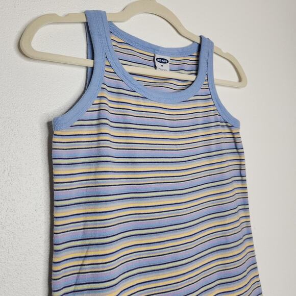 Vintage Old Navy y2k Stripe Stretch Midi Dress Womens Pastels Medium Coastal - Picture 3 of 6